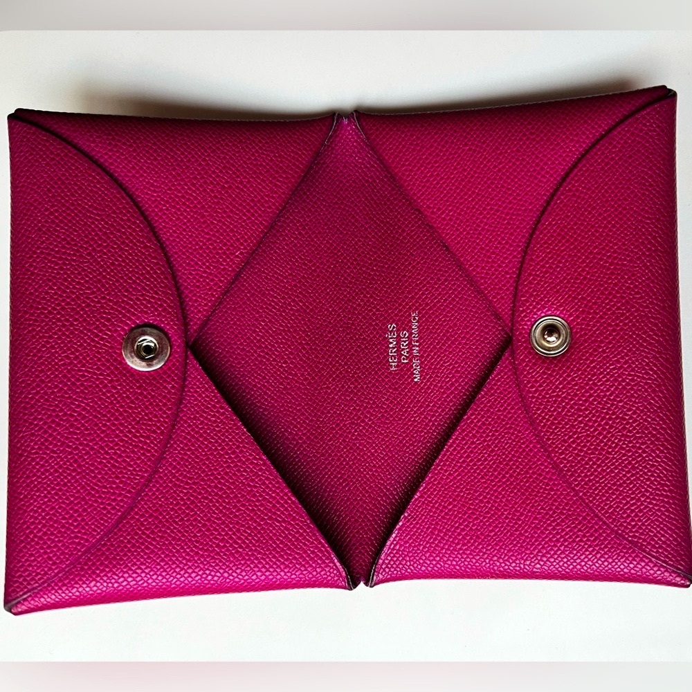 Hermès Calvi Card holder Rose Pourpre